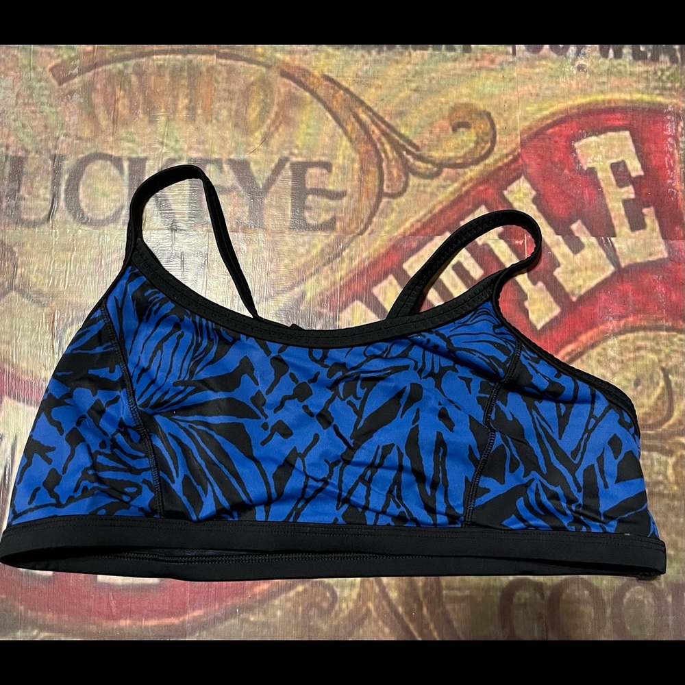 Land's End Active Sports Fitness Workout Bra Racerback Blue & Black Size 12